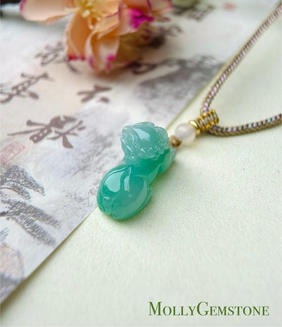 Jade Lion Necklace Jadeite Jade Lion Pendant Handwoven Necklace