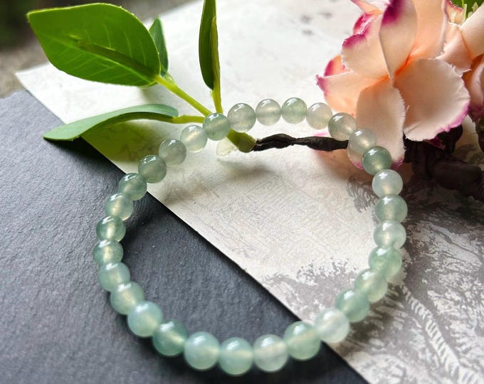 Natural Jadeite Beaded Bracelet Untreated Burmese Type A Icy Highly Translucent Clear Water Green 6.5mm Jade