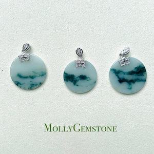 Jadeite Jade Pendant Sterling Silver Necklace Jewelry Gift for Her Burmese Untreated Type A Translucent Icy Blue Floral Jadeite Peace Plaque