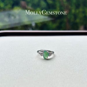 Anillo de jadeíta natural con plata esterlina, regalo de joyería para ella, anillo ajustable de jade lunar verde helado altamente translúcido de Birmania de grado A