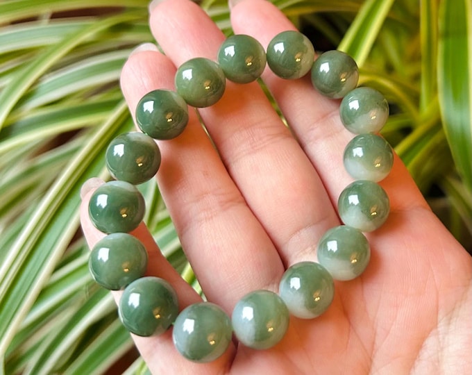 Jadeite Jade Beaded Bracelet Jewelry Unisex Gift Untreated Natural Type A Burmese Icy RARE Color 11.5mm Jadeite Handmade in Canada