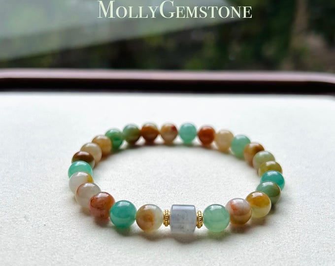 Jadeite Jade Beaded Bracelet Handmade Jewelry Gift for Her Natural Burmese Grade A Untreated Translucent Icy RARE MultiColor Jade 7mm