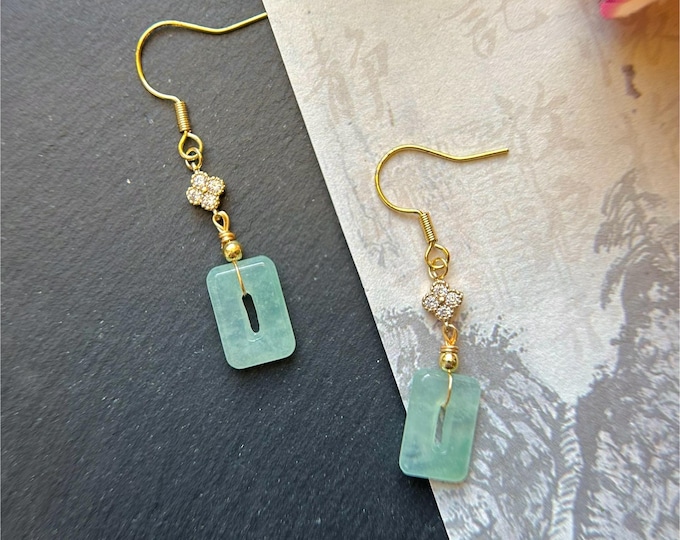 Natural Jadeite Earrings Burmese Type A Icy Highly Translucent MuNa Sweet Green Jade & 925 Sterling Silver