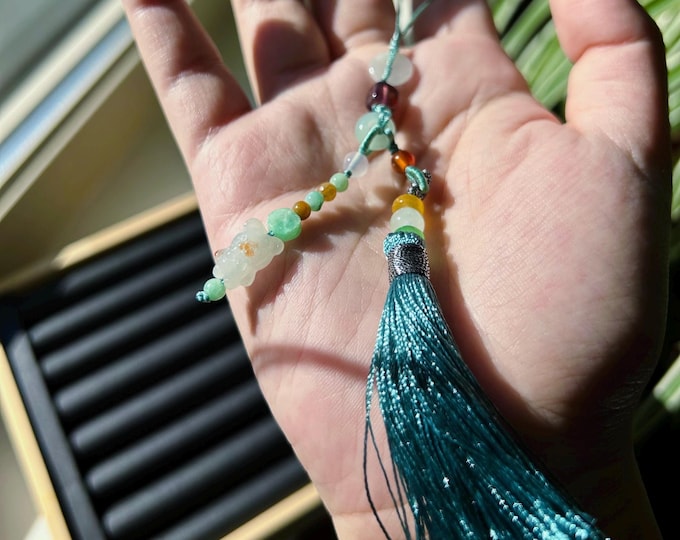 Jadeite Jade Phone Charm Keychain Purse Charm Jewelry Gift for Her 100% Untreated Type A Burmese Jadeite Chinese Zodiac Handmade in Canada
