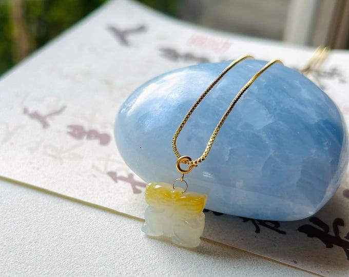 Jadeite Jade Kylin 18k Solid Gold Bail Pendant Jewelry Gift for Her Natural Burmese Untreated Unheated Type A Icy Translucent Jadeite