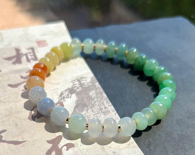 Jadeite Jade Beaded Bracelet Handmade High-end Jewelry Gift for Her Natural Burmese Type A High Translucency Vibrant Icy Rainbow Color 7.5mm