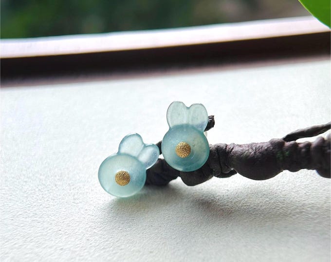 Jadeite Jade Bunny Stud Earrings Handmade Jewelry Gift for Her Natural Guatemala Type A Highly Translucent Icy Jade Earrings Sterling Silver