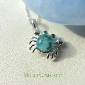 Jadeite Jade Cute Crab Pendant Sterling Silver Necklace Handmade Jewelry Gift for Her Type A Burmese Highly Translucent Icy Blue Floral Jade