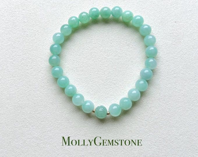 Jadeite Jade Bracelet Jewelry Gift for Her Natural Untreated Type A Icy Translucent Apple Sweet Green Burmese 7mm FeiCui Handmade Bracelet
