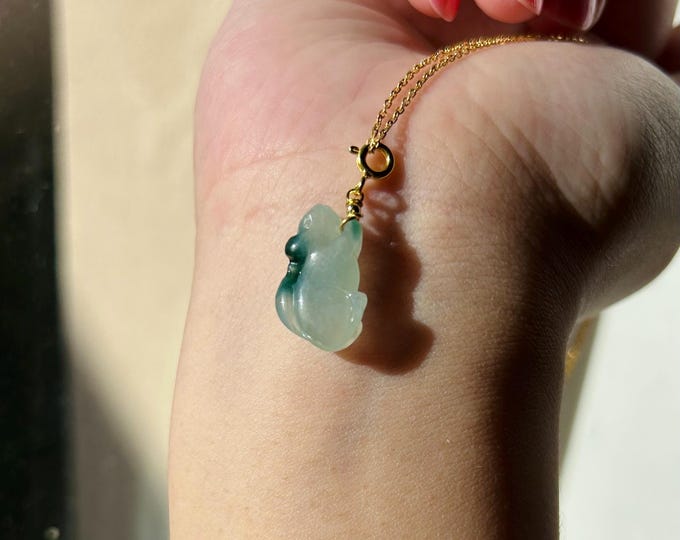 Jadeite Jade Squirrel Pendant Sterling Silver Necklace Jewelry Burmese Untreated Type A Icy Translucent Floral Green Handcrafted Jadeite