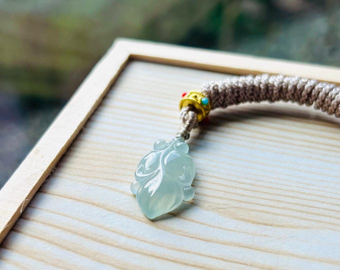 Certified Jadeite Jade Cute Goldfish Pendant Handwoven Necklace Jewelry Gift for Her Natural Burmese Type A Highly Translucent Icy Blue Jade