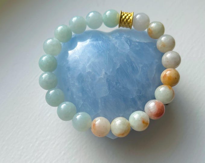 Jadeite Jade Beaded Bracelet Burma Jadeite Jewelry Gift for Her 100% Genuine Type A Icy Translucent RARE Dual-Color 8.8mm Handmade in Canada
