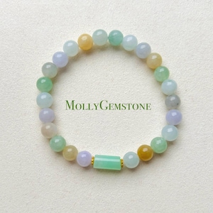 Jadeit Jade Perlen Armband Schmuck natürliche birmanische Typ A eisige durchscheinende Jadeit Multi-Color-Regenbogen Feicui 7 mm handgemachtes Geschenk