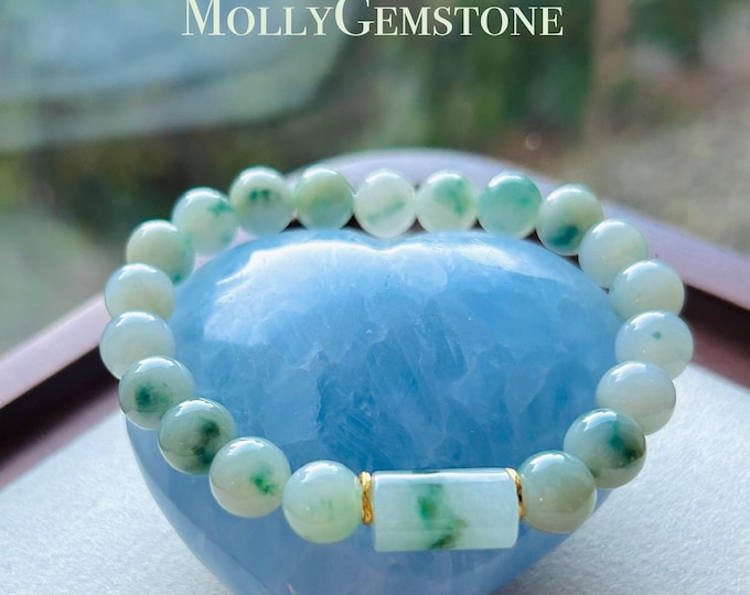 Jadeite Jade Beaded Bracelet Jewelry Untreated Genuine Type A Burmese Icy Translucent Green Flora 8mm FeiCui New Year Gift for Her