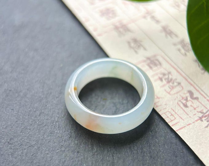 Rare Burmese Jadeite Ring – Natural Type A Icy Translucent White Red & Green Floral, US 6.5