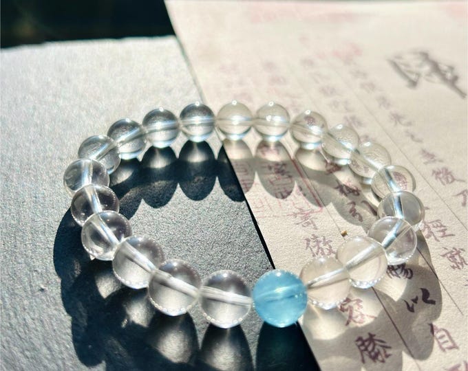 Natural Clear Quartz & Aquamarine Beaded Bracelet Jewelry Gift for Her Crystal Bracelet Handmade in Canada Healing Crystal Jewelry Spiritual