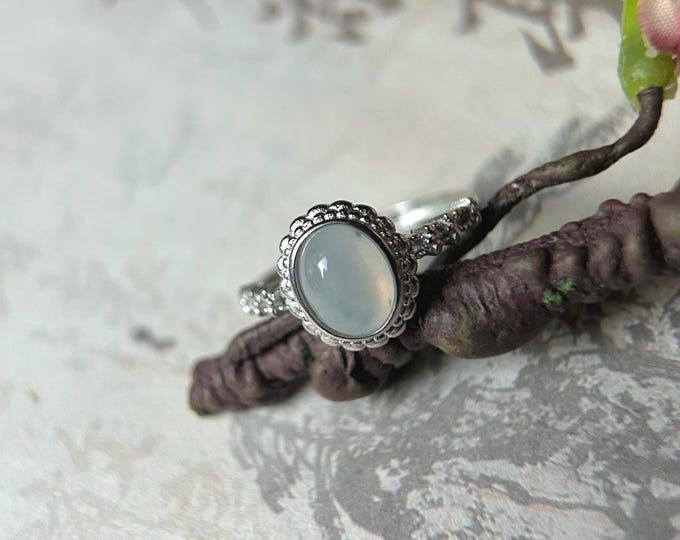 Natural Jadeite & 925 Sterling Silver Adjustable Oval Ring Jewelry Gift Burmese Type A Highly Translucent Icy White Jade