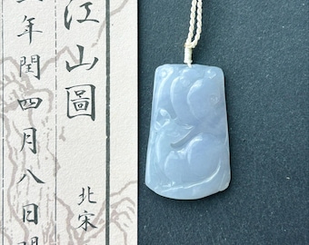 Certified Natural Jadeite Nine-Tail-Fox Pendant Handwoven Necklace Burmese Type A Icy Translucent Lavender Jade 38 x 23.6 x 6mm