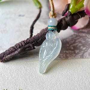 Jadeite Jade Pendant Handwoven Necklace Jewelry Gift Natural Burmese Untreated Type A Icy High Translucent White Dainty Jade Angel