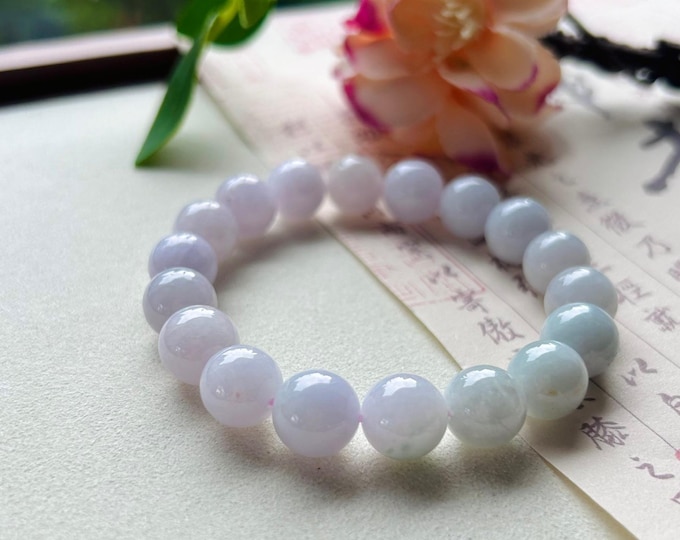 Jadeite Jade Beaded Bracelet Handmade Jewelry Gift for Her Natural Burmese Untreated Type A Icy Lavender Pinkish Purple Jade 10mm