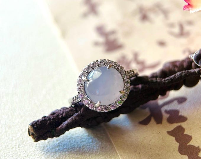 Jadeite Jade Ring Jewelry Mothers Day Gift Natural  Burmese Type A Highly Translucent Icy Lavender Purple Jadeite Adjustable Sterling Silver