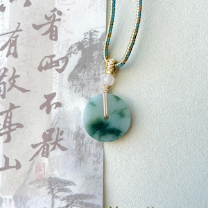 Jadeite Jade Lucky Donut Pendant Handwowen Necklace Jewelry Gift for Her Natural Burmese Untreated Type A Icy Gelatinous Green Floral Jade
