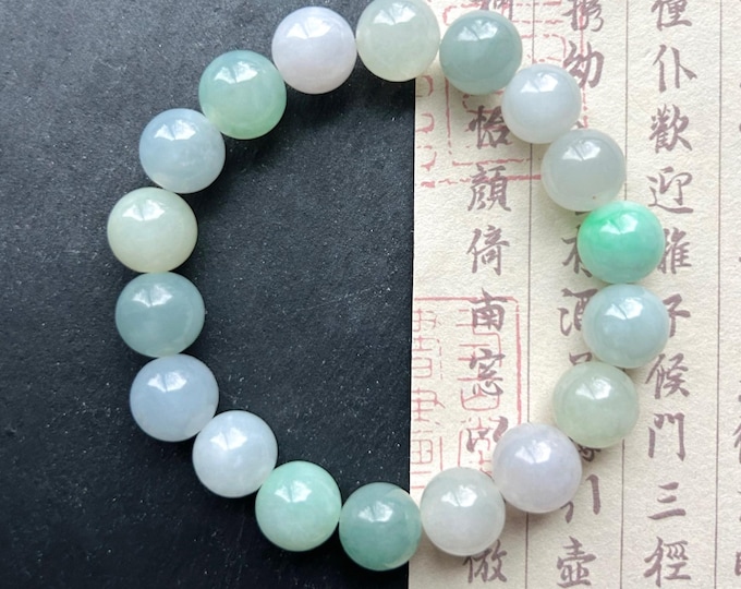 Natural Jadeite Beaded Bracelet Jewelry Untreated Burmese Type A Highly Translucent Icy Multicolored Jade 10mm