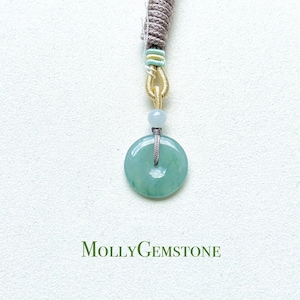 Jadeite Jade Lucky Donut Pendant adjustable Necklace Gift for Her Untreated Authentic Type A Icy Translucent Burmese Green Jade Ping An Kou