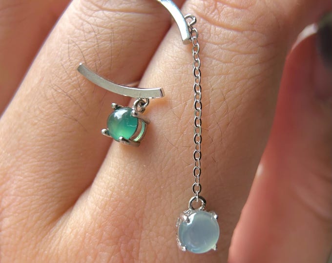 Jadeite Sterling Silver AB Style Stud Dangling Earrings Natural Burmese Type A Highly Translucent Icy Jade