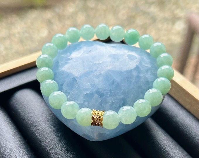 Jadeite Jade Bracelet Jewelry Gift for Her 100%  Natural Untreated Type A Icy Apple Green Translucent Burmese 7mm Fei-Cui Handmade in CANADA