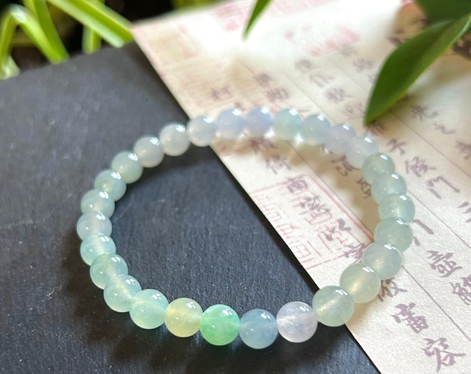 Natural Jadeite Beaded Bracelet Jewelry Burmese Type A Icy Super High Translucency MultiColor Rainbow Jade 6.7mm