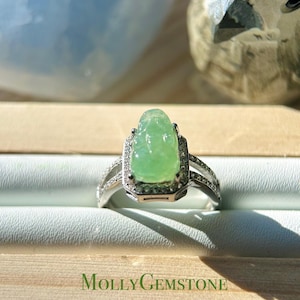 Anillo PiXiu de jadeíta natural, regalo de joyería para ella, anillo de plata esterlina ajustable de jadeíta verde hielo de alta translucidez tipo A birmano.