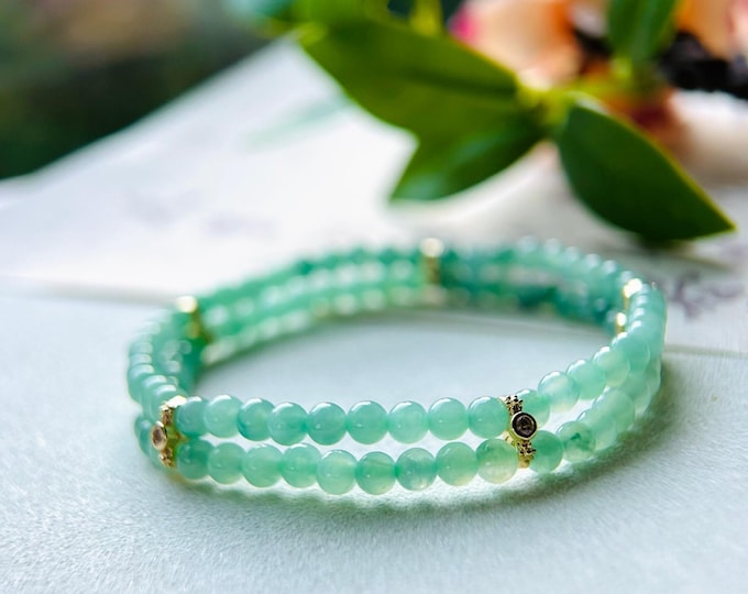 Jadeite Jade Beaded Minimalist Stacked Bracelet Jewelry Gift for Her Natural Burmese Type A Icy Green Highly Translucent Jade 3.8mm