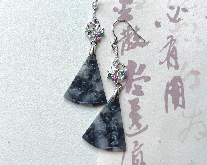 Jadeite Jade & Silver Earrings Handcrafted Jewelry Mothers Day Gift Natural Burmese Type A Icy Translucent Gelatinous Icy Wuji Black Jade