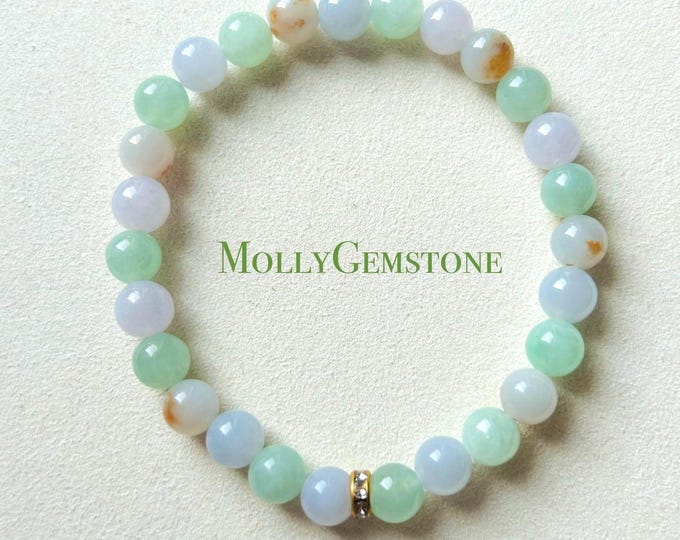 Jadeite Jade Beaded Bracelet Handmade Jewelry Gift for Her Natural Untreated Burmese Type A Icy Translucent Multi-color Jadeite 7.1mm FeiCui
