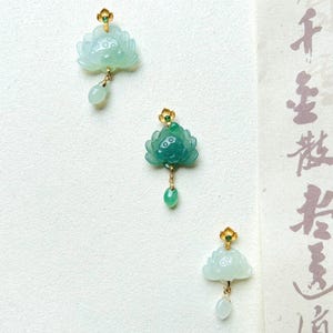 Jadeite Jade Lotus Flower Pendant Necklace Jewelry Gift for Her Burmese Natural Type A Icy Highly Translucent Jadeite 18k Solid Gold Bail