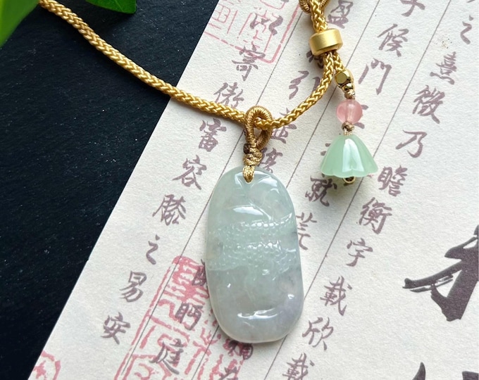 Burmese Icy White Jadeite Landscape Pendant Handwoven Necklace: Hand-Carved Natural Untreated Type A Myanmar Jade Jewelry