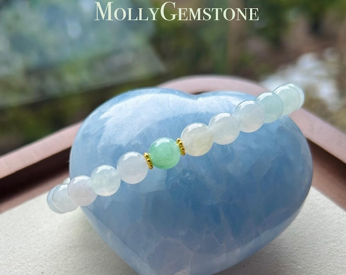 Jadeite Beaded Bracelet Jade Jewelry Perfect Gift for Her Natural Burmese Type A Translucent Icy White & Sweet Green Jadeite 7mm Handcrafted