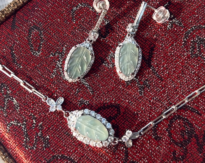 Certified Jadeite Earrings & Bracelet Jewelry Gift for Her 100% Untreated Icy Translucent Type A Jadeite Leaf Jewelry Set Handmade in Canada