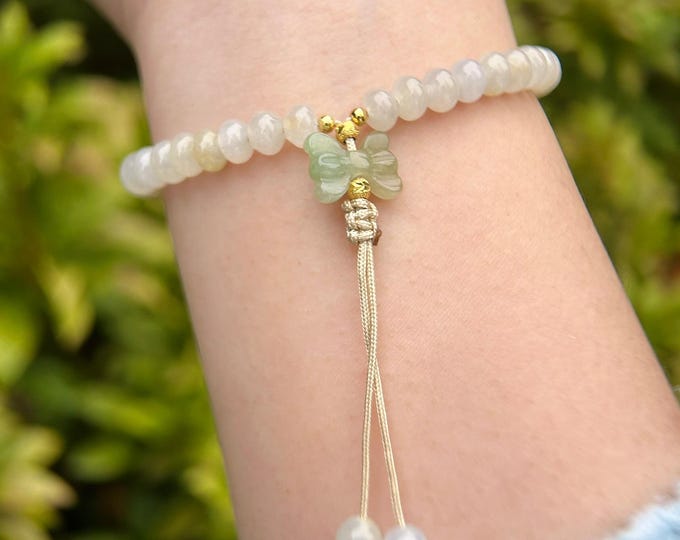 Burmese Jadeite Handwoven Beaded Bracelet Natural Type A Icy Translucent Yellow & Red Floral Myanmar Jade