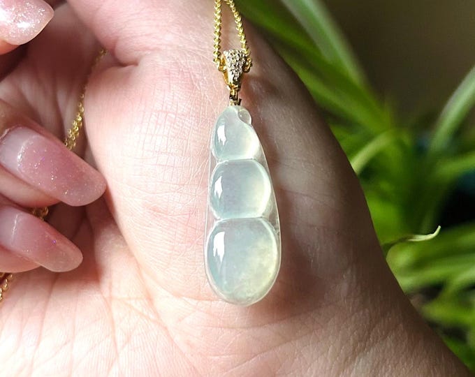 Certified Jadeite Jade Pendant Necklace Jewelry Burmese Untreated Type A Icy Highly Translucent Jadeite Peas Sterling Silver Necklace Gift