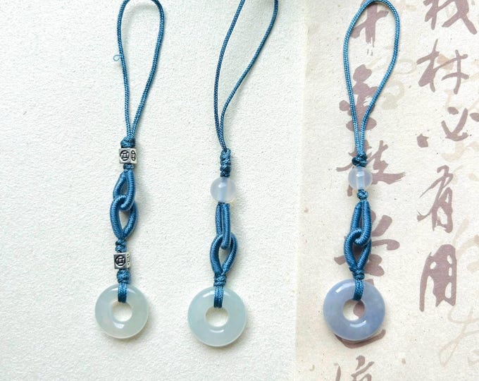 Jadeite Jade Phone Charm Keychain Handmade Jewelry Gift for Her Authentic Untreated Type A Burmese Icy Lucky Donut Jade Protection Amulet