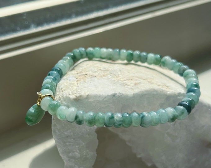 Jadeite Jade Bracelet Jewelry Gift for Her 100% Untreated Genuine High Quality Type A Burmese Icy Floral Green 6mm Handmade in Canada