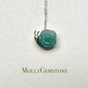 Jadeite Jade Cute Snail Flower Pendant Sterling Silver Necklace Gift for Her Natural Guatemalan Type A Icy Highly Translucent Blue Jadeite