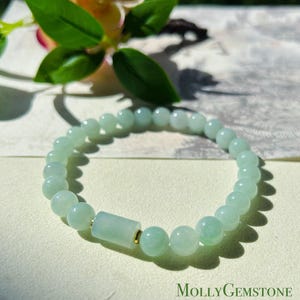 Jadeite Jade Beaded Bracelet Jewelry Gift for Her  Natural Burmese Untreated Type A Highly Translucent Icy Light Apple Green 7mm Fei-Cui