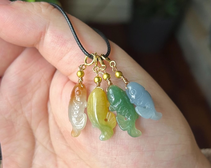 Natural Jadeite Koi Fish Pendant/Beacelet Charm Dual Purpose Jewelry Burmese Type A Icy Translucent Multicolor Jade
