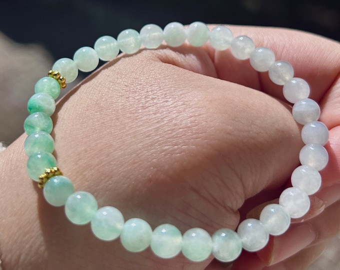 Jadeite Jade Bracelet Jewelry Gift for Her 100% Untreated Genuine Type A Icy Green Burmese High Quality, 5.8mm, Handmade in CANADA Gift