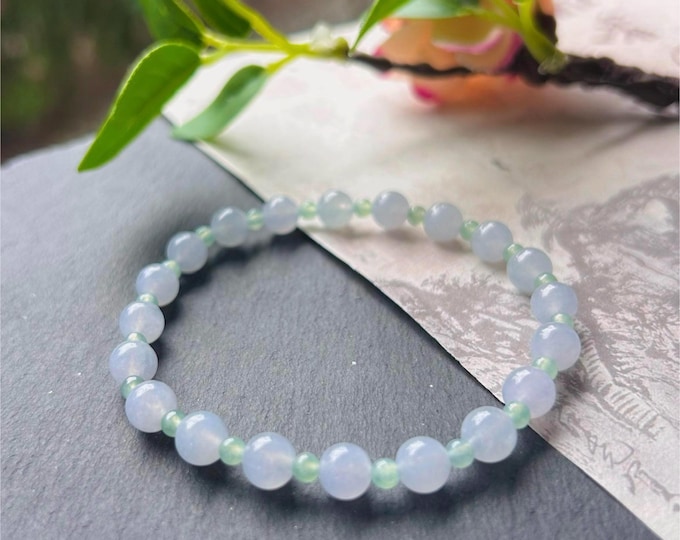 Natural Jadeite Beaded Bracelet Burmese Type A Icy Highly Translucent Apple Green & Pinkish Purple Jade 6.6mm