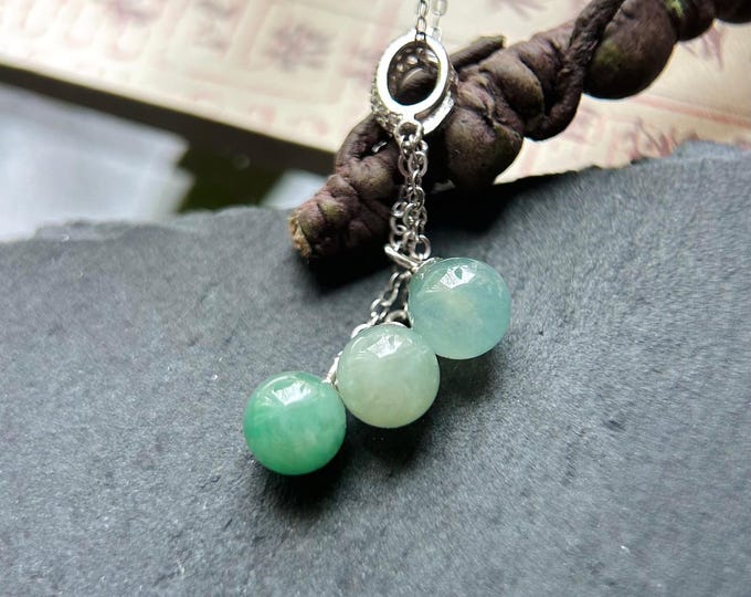 Natural Type A Burmese Jadeite Pendant – Icy Multicolor Triple Beads | 7mm | Sterling Silver Myanmar Jade