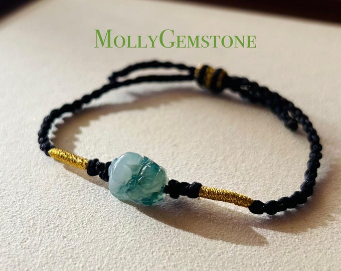 Jadeite Jade Pixiu Braided Bracelet Jewelry Lunar New Year Gift Natural Untreated Burmese Type A Icy Highly Translucent FeiCui Blue Floral